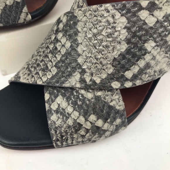 REBECCA MINKOFF Black Gray Snake Print Criss-Cross Sling Back Heel Sandals - Picture 10 of 14